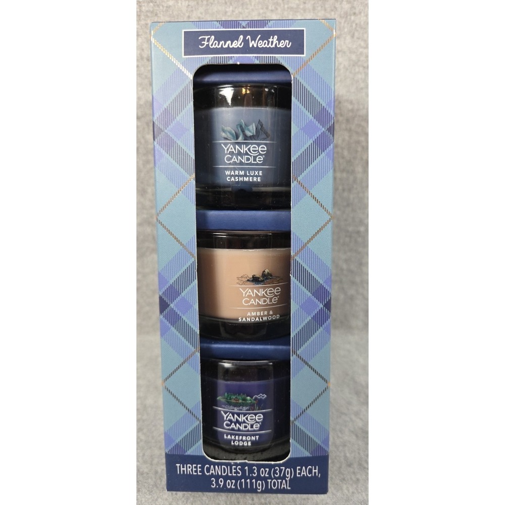 Yankee Candle Flannel Weather Set Three Each 1.3oz Scented Mini Candle Gift NEW